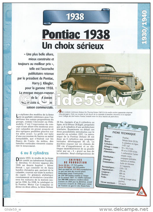 Fiche Pontiac 1938 (1938) - Un Siècle D'Automobiles (Edit. Hachette) - Automobili