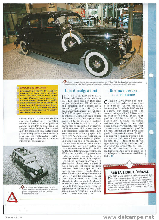 Fiche Skoda Superb 640 (1936) - Un Siècle D'Automobiles (Edit. Hachette) - Autos