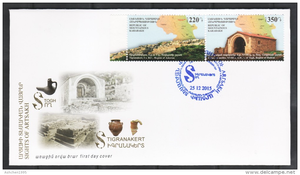 Armenia Karabakh 2015, Sights Of Artsakh, Tigranakert I C. B.C., Togh XVIII C.A.D., Map - FDC - Armenia