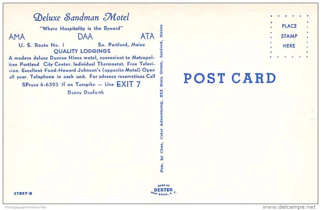 263735-Maine, South Portland, Deluxe Sandman Motel, Route 1, Chas Color Advertising By Dexter Press No 37857-B - Portland