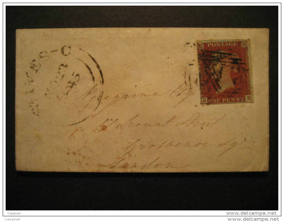 GB UK ...ives? To London 1845 One Penny J K + 3 Cancels Cover England Great Britain United Kingdom - Storia Postale