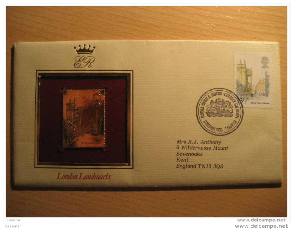 GB UK London Landmarks Opera Music Palace Court Memorial 5 Fdc Gold Stamps Cancel Cover - Unclassified