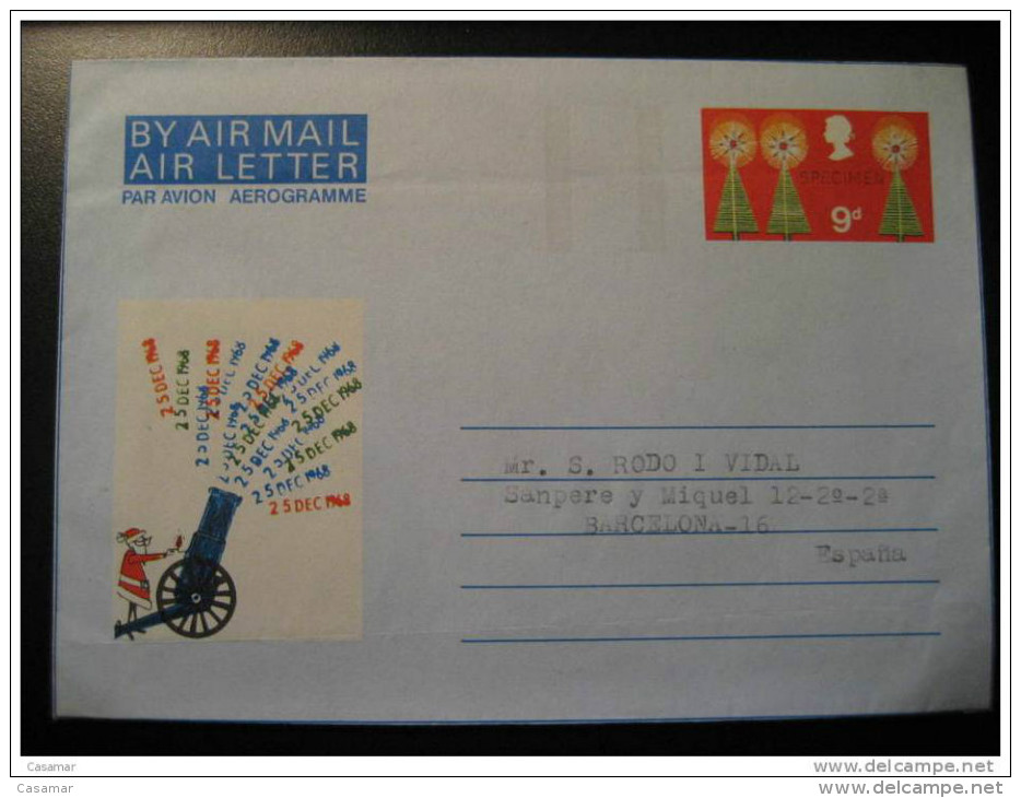 ENGLAND UK GB Specimen Overprint Proof Epreuve Air Letter Aerogramme Air Letter Mail Avion Aerograma Artillery Zeppelin - Specimen
