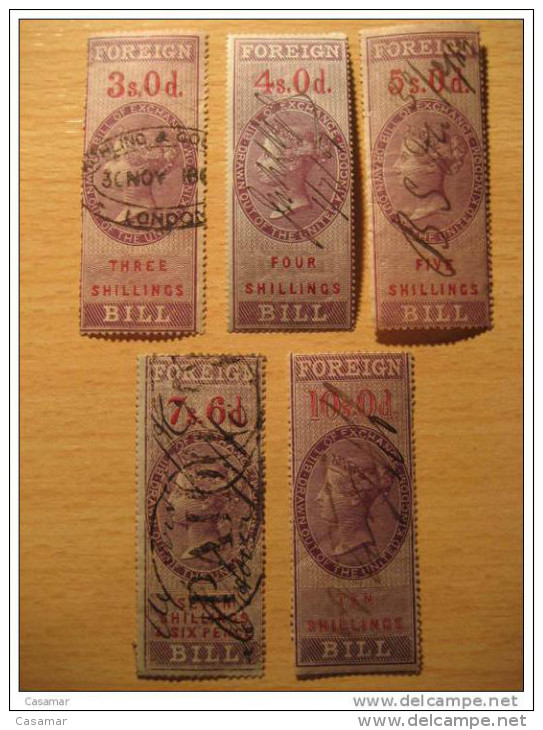 UK GB Foreign Bill Of Exchange 14 Items Fiscal Pen:1 2 6 Shi:1 2 3 4 5 7,6 10 15 Pound: 1 1,1 2 Tax Postage Due Revenue - Revenue Stamps