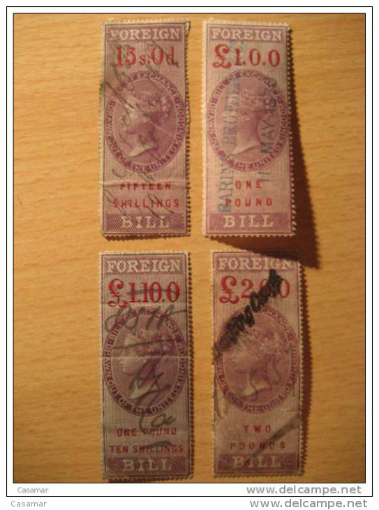 UK GB Foreign Bill Of Exchange 14 Items Fiscal Pen:1 2 6 Shi:1 2 3 4 5 7,6 10 15 Pound: 1 1,1 2 Tax Postage Due Revenue - Revenue Stamps