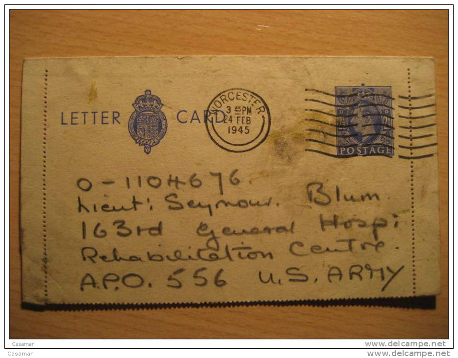 GB UK Worcester 1945 To APO 556 Army Militar War WW2 Post Card Postal Stationery Card - Interi Postali