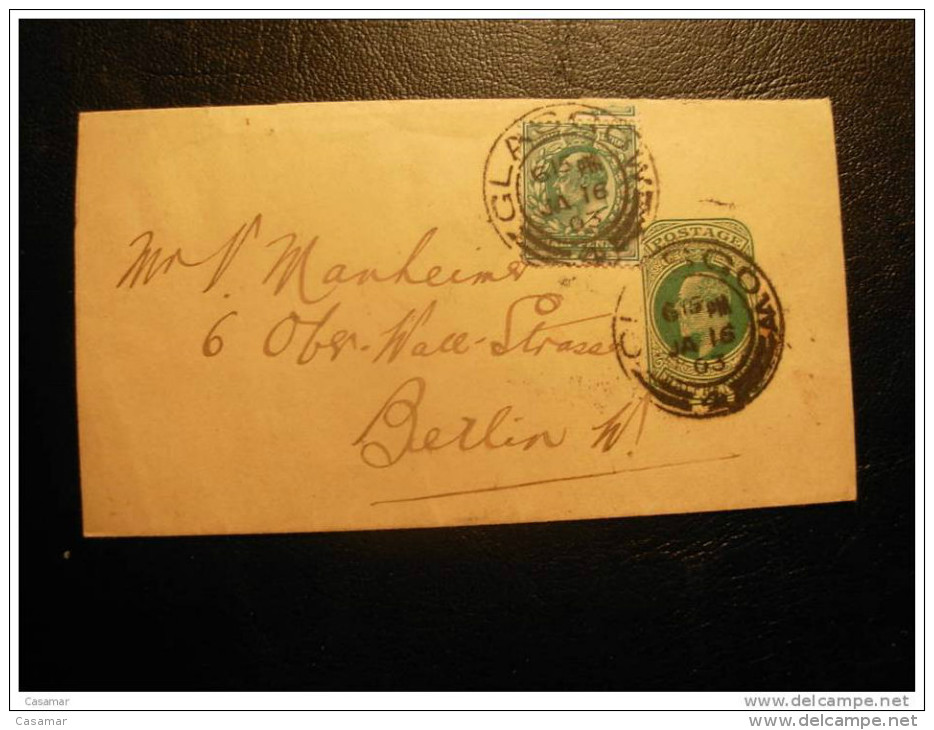 GB UK Wrapper Scotland Glasgow To Berlin Postal Stationery Faja Periodicos 1903 - Interi Postali