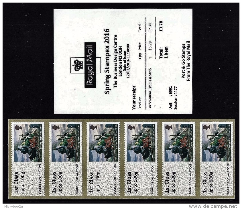 GB 2016 STAMPEX SPRING B001 LOCOMOTIVE TRAIN 1ST CLASS STRIP POST & GO ATM MNH - Post & Go Stamps