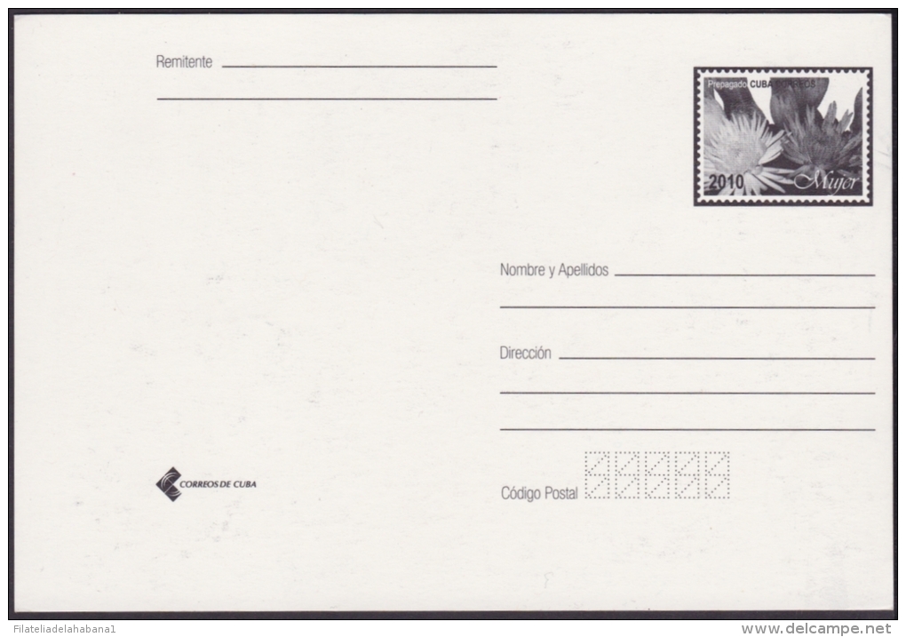 2010-EP-12 CUBA REVOLUCION. 2010. WOMAN DAY. DIA DE LA MUJER. POSTAL STATIONERY. ERROR DE COLOR Y DE CORTE. WOMAN. UNUSE - Lettres & Documents