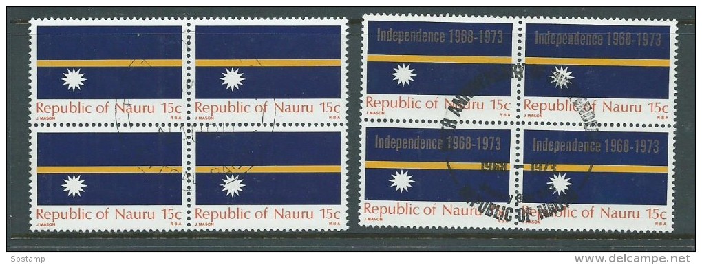 Nauru 1969 Flag & 1973 Independence Overprint Blocks Of 4 FU - Nauru