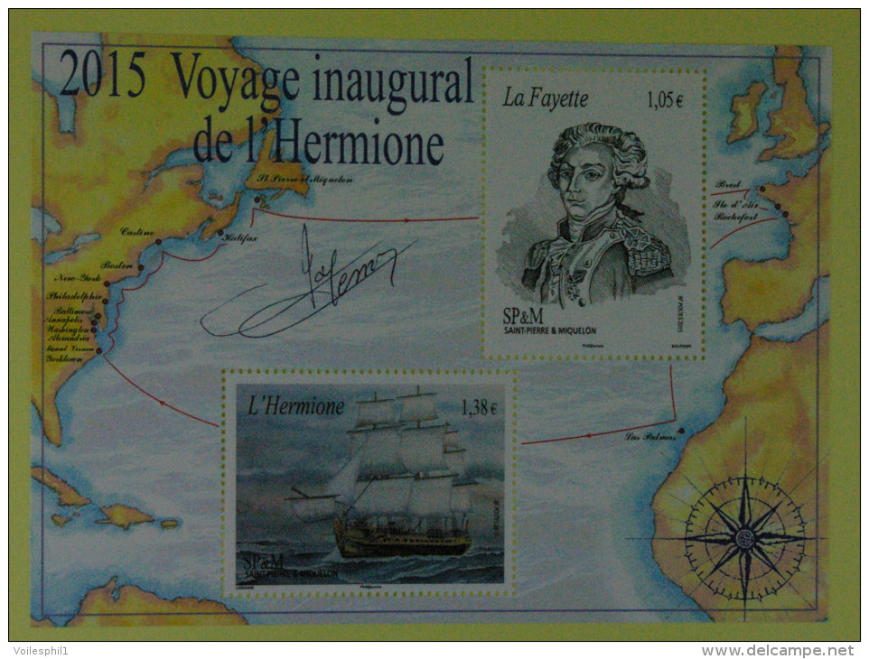 FRANCE 2015 Voyage Inaugural De L'HERMIONE  2015 SP&M Bloc Neuf Dédicacé. - Covers & Documents