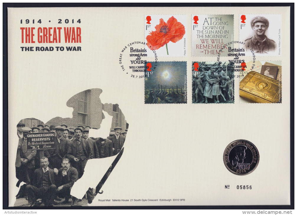 2014 UK / ROYAL MAIL "CENTENARY OF WORLD WAR I" COIN COVER (BU) - 2011-2020 Decimal Issues