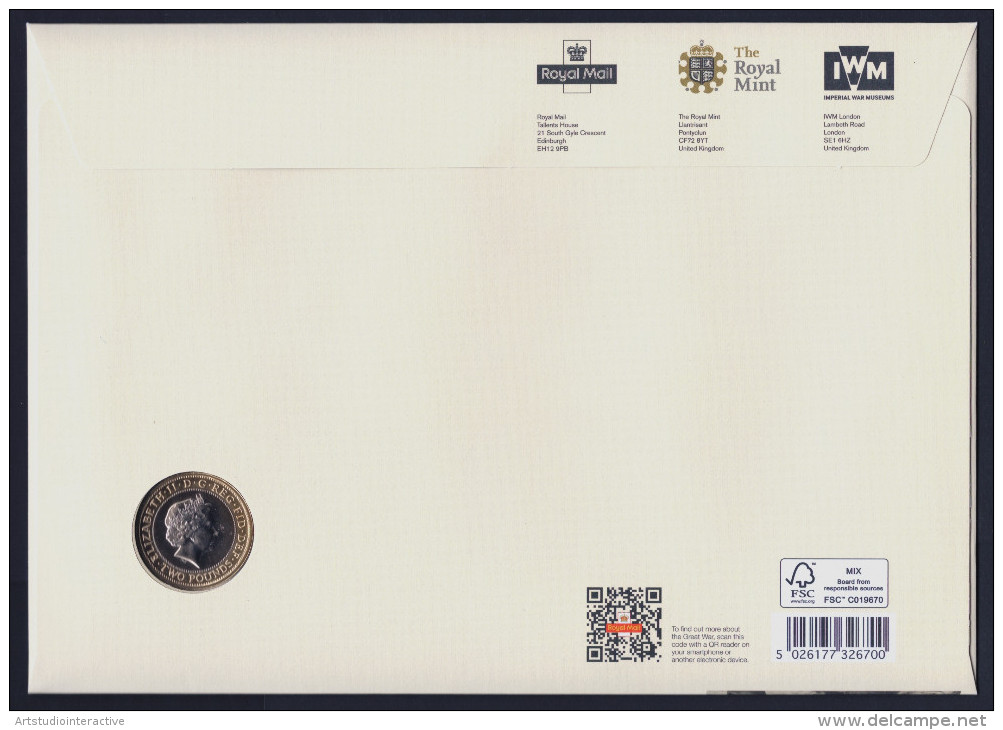 2014 UK / ROYAL MAIL "CENTENARY OF WORLD WAR I" COIN COVER (BU) - 2011-2020 Decimale Uitgaven