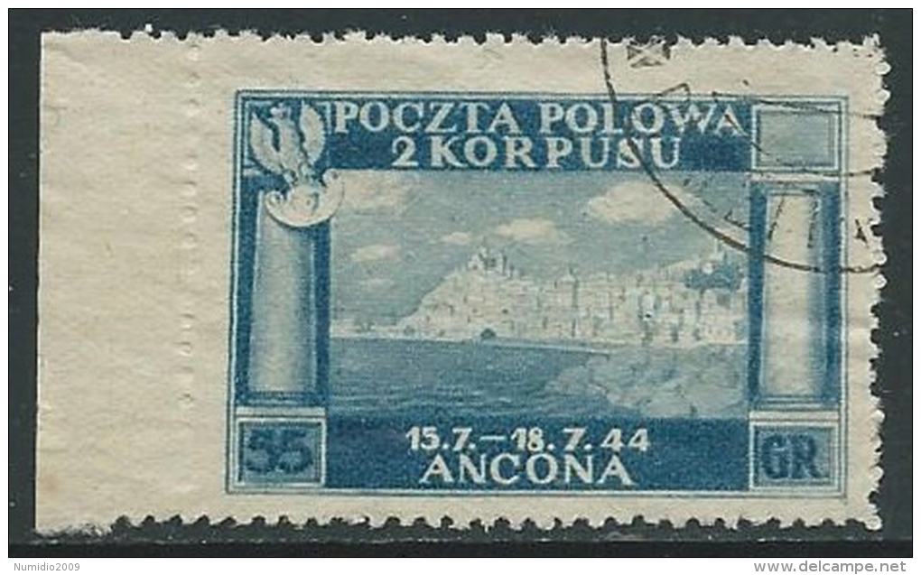 1946 CORPO POLACCO USATO 55 G VARIETà NON DENTELLATO A SINISTRA - U23-6 - 1946-47 Corpo Polacco Period