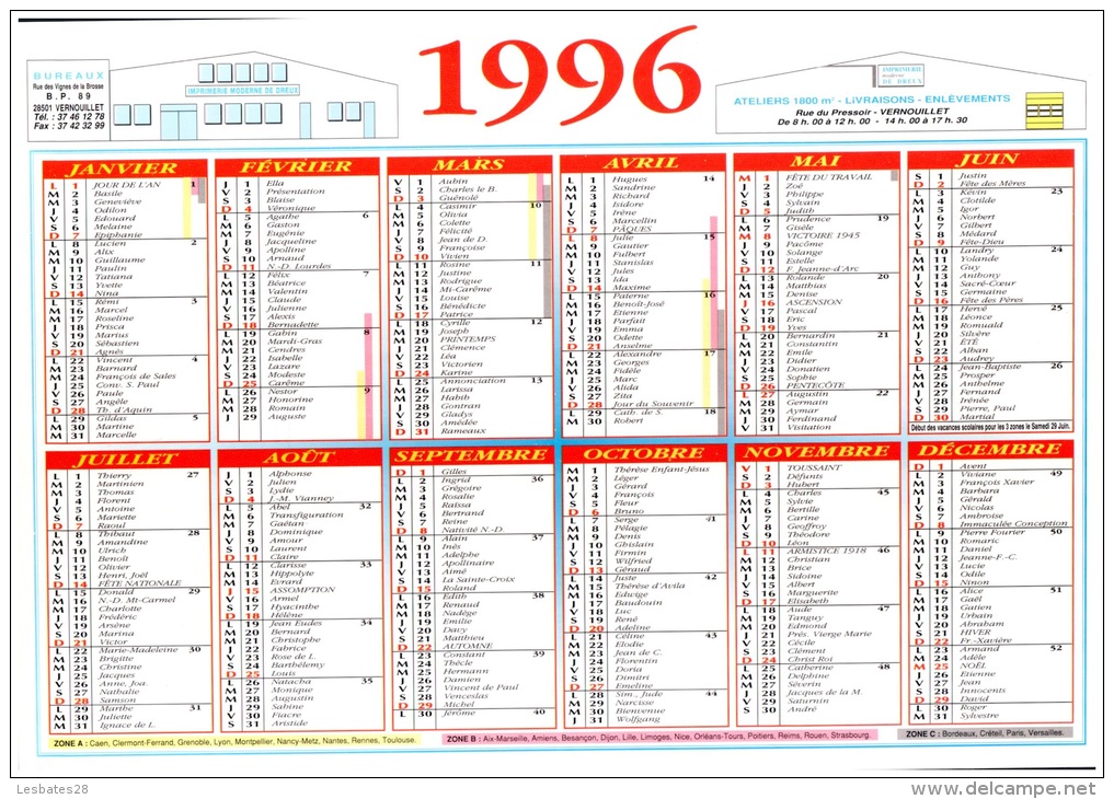 CALENDRIER 1996  FORMAT A4  = DREUX TRAMWAY Rue Du Palais De Justice Vers 1910  Bien Animé  "Classeur" - Grand Format : 1991-00