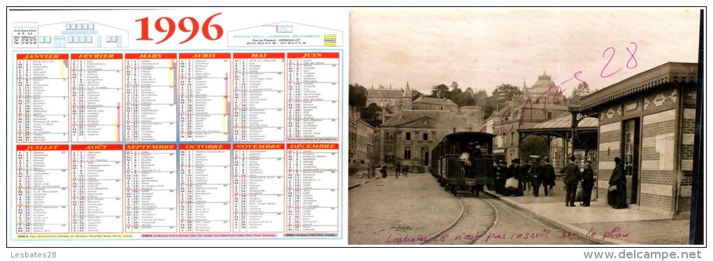 CALENDRIER 1996  FORMAT A4  = DREUX TRAMWAY Rue Du Palais De Justice Vers 1910  Bien Animé  "Classeur" - Grand Format : 1991-00