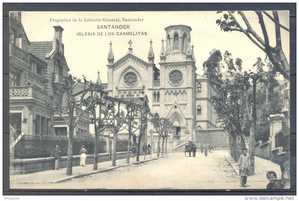 1908 , CANTABRIA , TARJETA POSTAL CIRCULADA ENTRE SANTANDER E INGLATERRA , MAT. AMBULANTE ASC. SANTANDER - MADRID - Cartas & Documentos