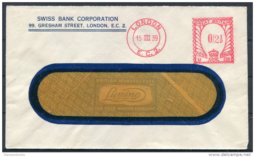 1939 GB London Swiss Bank Corporation Cover - Covers & Documents