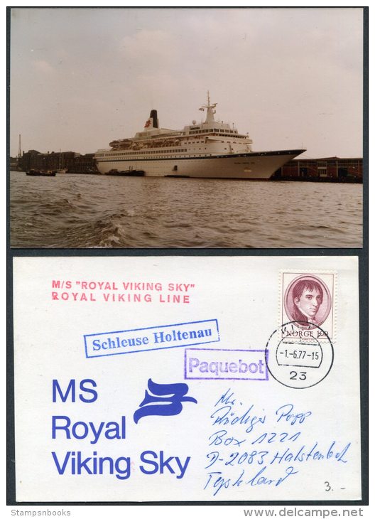 1974 Norway Kiel Germany Paquebot M/S Royal Viking Sea Ship Cover + Photo - Covers & Documents