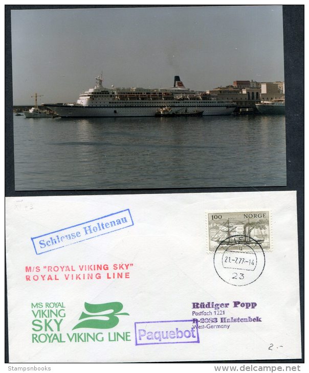 1977 Norway Kiel Germany Paquebot M/S Royal Viking Sky Ship Cover + Photo - Covers & Documents