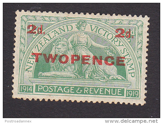 New Zealand, Scott #174, Mint Hinged, "Peace" And British Lion Surcharged, Issued 1922 - Unused Stamps