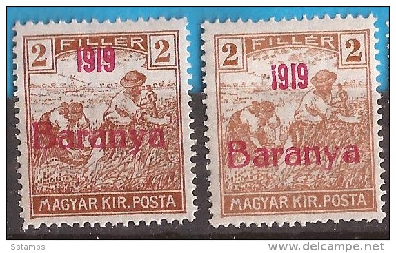 1919  12-14   BARANYA  UNGARN SERBIA JUGOSLAVIJA  STAMPS TWO  COLLOR  OVERPRINT  INTERESSANT  - TYP II NEVER HINGED - Baranya