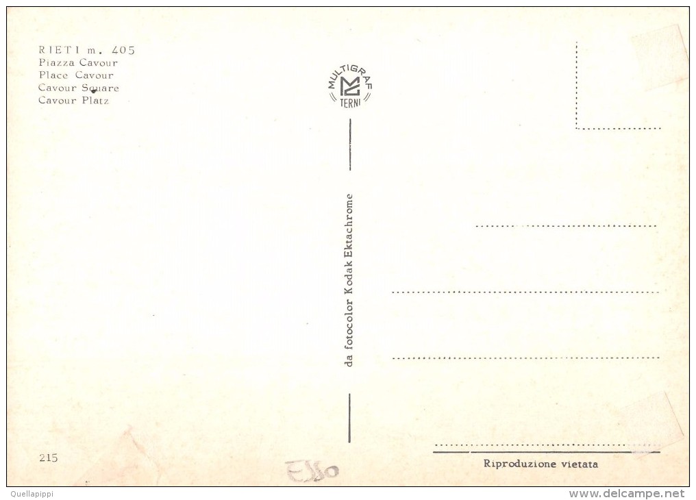 03849 "RIETI M. 405 - PIAZZA CAVOUR" DISTRIB. ESSO,  AUTO '60. FOTOCOLOR KODAK.  CART. NON SPED. - Rieti