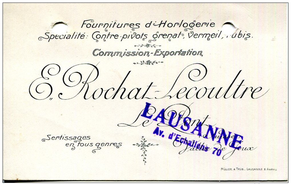 SUISSE.LE PONT.VALLÉE DE JOUX.CARTE VISITE.FOURNITURE D'HORLOGERIE.E.ROCHAT-LECOULTRE. - Unclassified