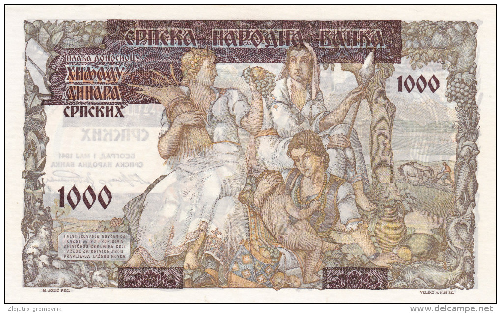 1000 Dinara 1941 ! UNC - Serbie