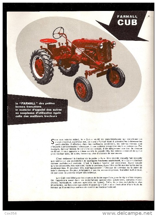 Mc CORMICK Le FARMALL CUB Machine Agricoles , Dépliant Publicitaire Vendu Chez Mr P.LISORES à VIMOUTIERS 61 - Traktoren