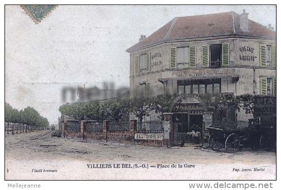 Cpa Villiers Le Bel (95) Place De La Gare , Maison E Poulain , Buvette , Billard , Restaurant . Calèche , Animée 1905 - Villiers Le Bel