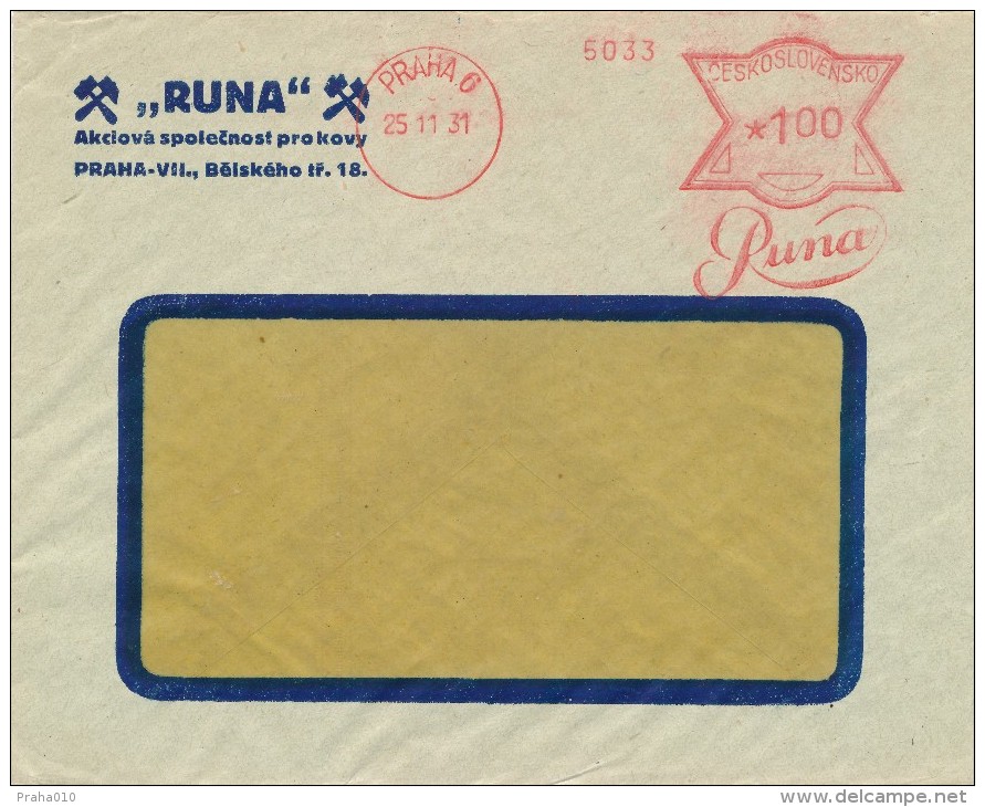 K6366 - Czechoslovakia (1931) Praha 6: "Runa" (logo); RUNA Joint Stock Company For Metals; Letter, Tariff: 1,00 Kc - Factories & Industries