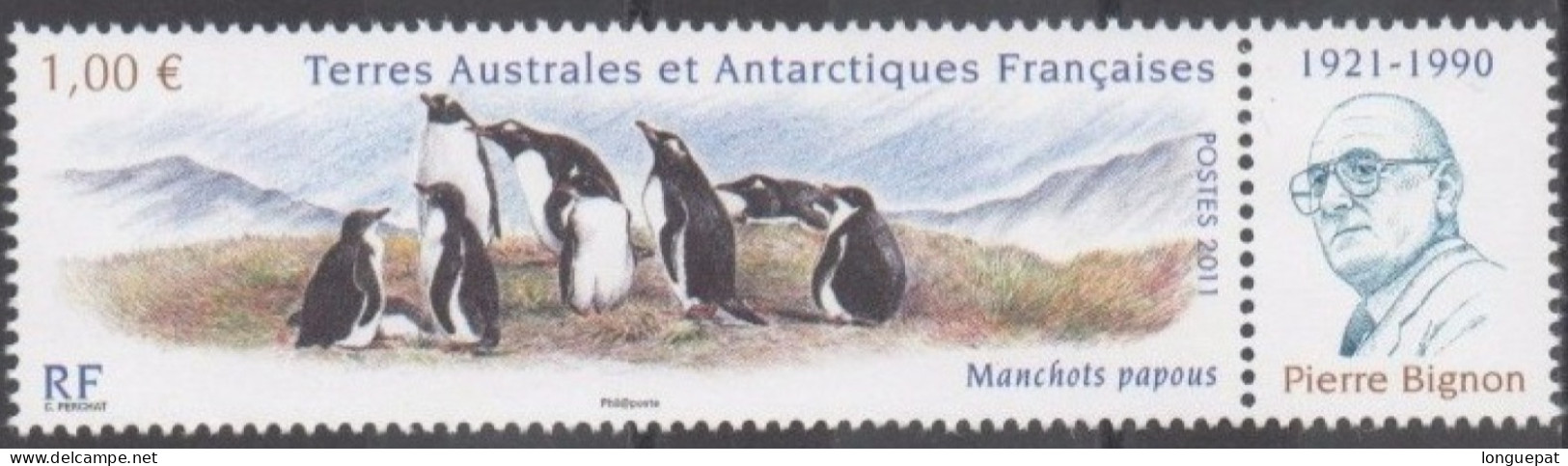 T.A.A.F : .Faune - Oiseau -  Manchots Papous (Pygocelis Papua) - Vignette Portrait De Pierre Bignon - Congrès Philatéliq - Unused Stamps