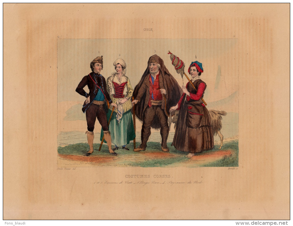 1851 - Gravure Sur Acier Réhaussée à L'aquarelle - Costumes De Corse - FRANCO DE PORT - Estampes & Gravures