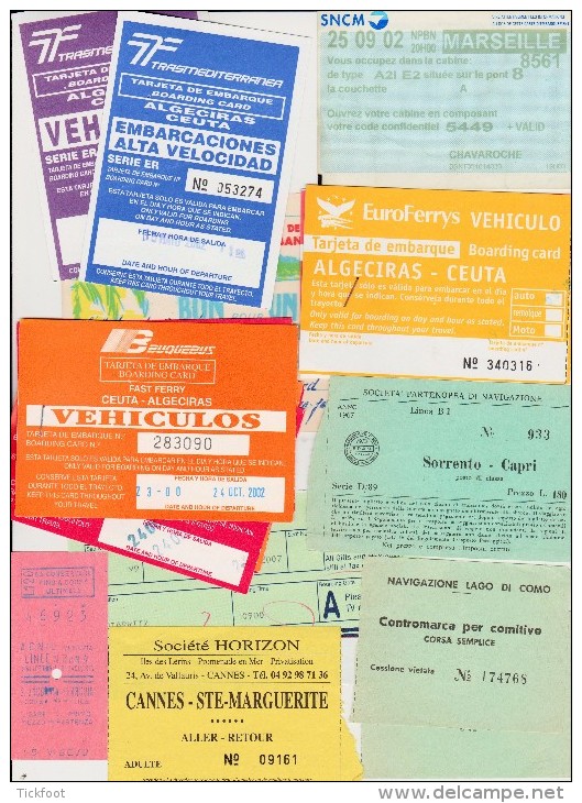 Petit Lot Hétéroclite Esitériophile Tickets Transports Ferry Gibraltar, Ryanair, Lac Côme, Capri Venise Années 60 > 2000 - Otros & Sin Clasificación