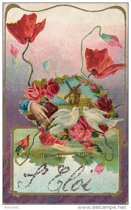 FLEURS - Jolie Carte Fantaisie Coquelicot Avec Ajoutis Fleurs Et Oiseaux " SAINT ELOI " - Prénoms