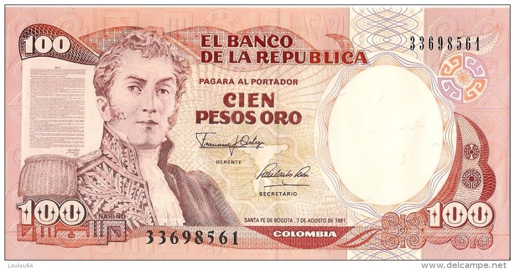 Billets - Colombie - 100 Pesos Oro - 1991 -  Neuf - Non Circulé - - Colombia