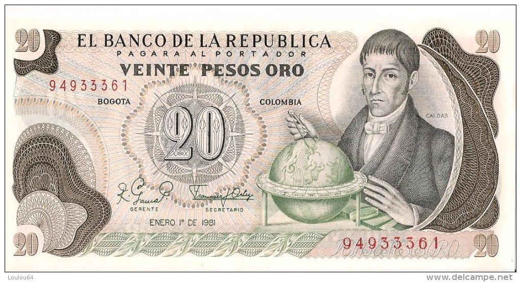 Billets - Colombie - 20 Pesos Oro - 1981 -  Neuf - Non Circulé - - Colombia