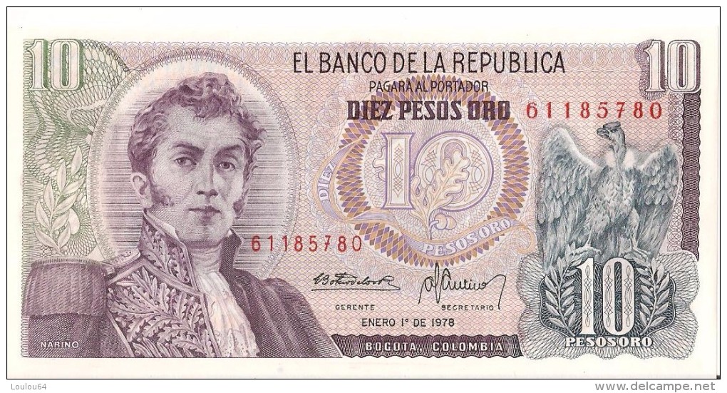 Billets - Colombie - 10 Pesos Oro - 1978 -  Neuf - Non Circulé - - Colombie