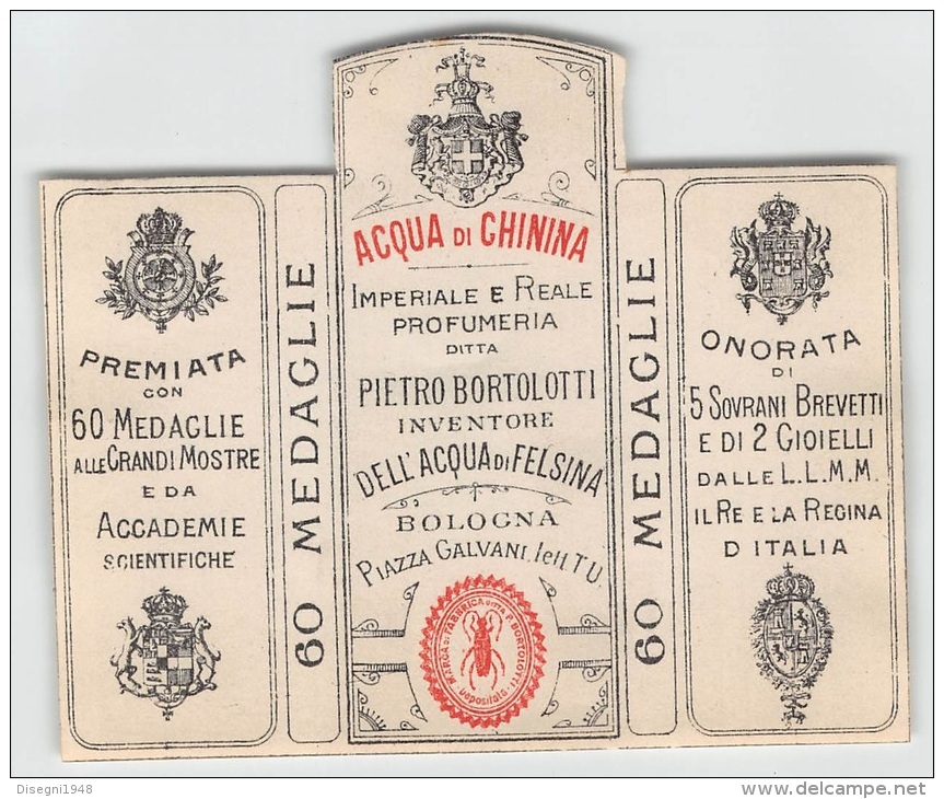 04864 "DITTA PIETRO BORTOLOTTI - BOLOGNA - ACQUA DI CHININA" ETICHETTA ORIGINALE PER COSMESI. - Etiquettes