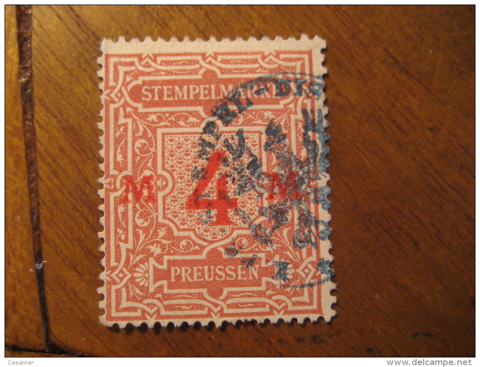 PREUSSEN Prussia 4 M Stempelmarke Revenue Fiscal Tax Postage Due Official GERMANY - Andere & Zonder Classificatie