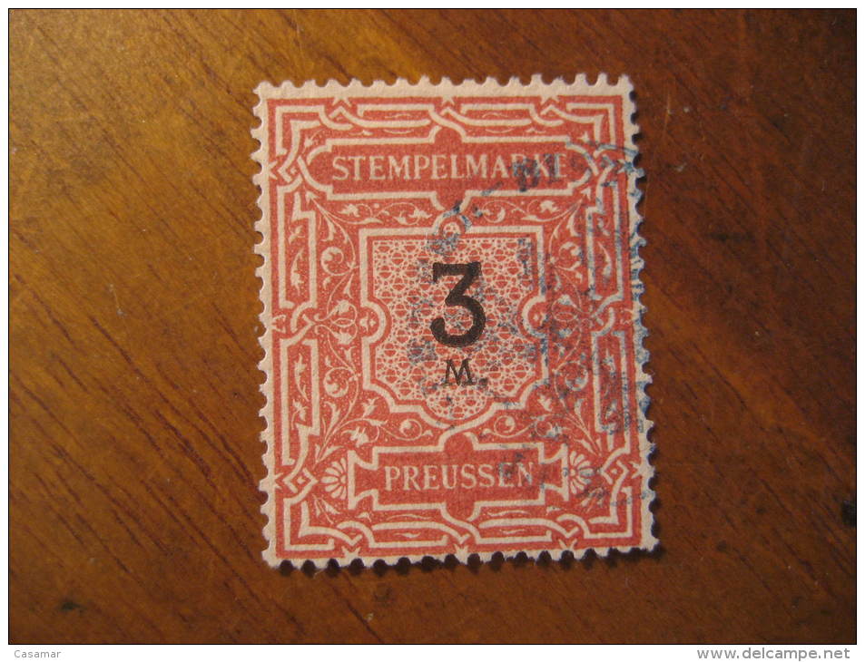 PREUSSEN Prussia 3 M Stempelmarke Revenue Fiscal Tax Postage Due Official GERMANY - Andere & Zonder Classificatie