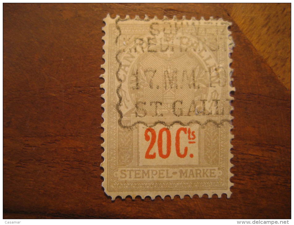Canton St. GALLEN 1910 20c Stempel Marke Revenue Fiscal Tax Postage Due Official Switzerland - Revenue Stamps