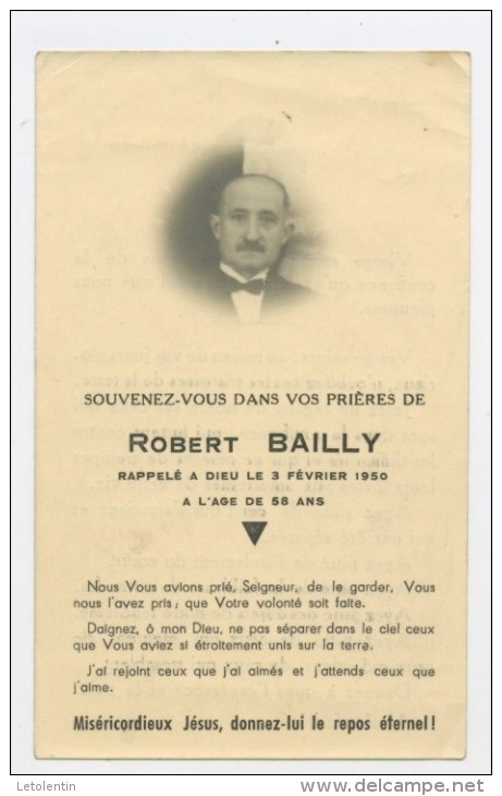 SOUVENIR MORTUAIRE - DE ROBERT BAILLY (°   - +  3/2/1950 ) - Décès