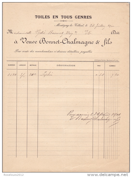 1900 - MONTIGNY-LE-TILLEUL  - Bonnet  - Tissus En Tous Genres - 1800 – 1899