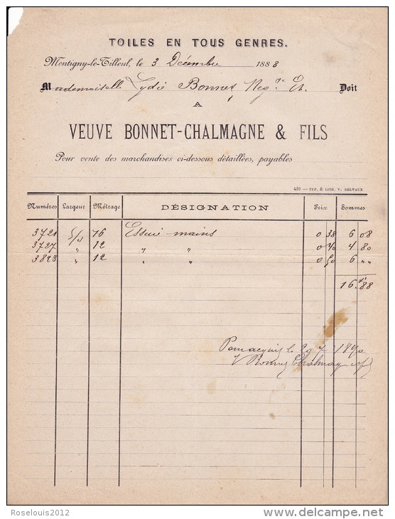 1888 - MONTIGNY-LE-TILLEUL  - Bonnet  - Tissus En Tous Genres - 1900 – 1949