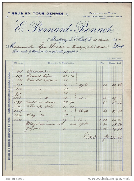 1910 - MONTIGNY-LE-TILLEUL  - Bonnet  - Tissus En Tous Genres - 1900 – 1949
