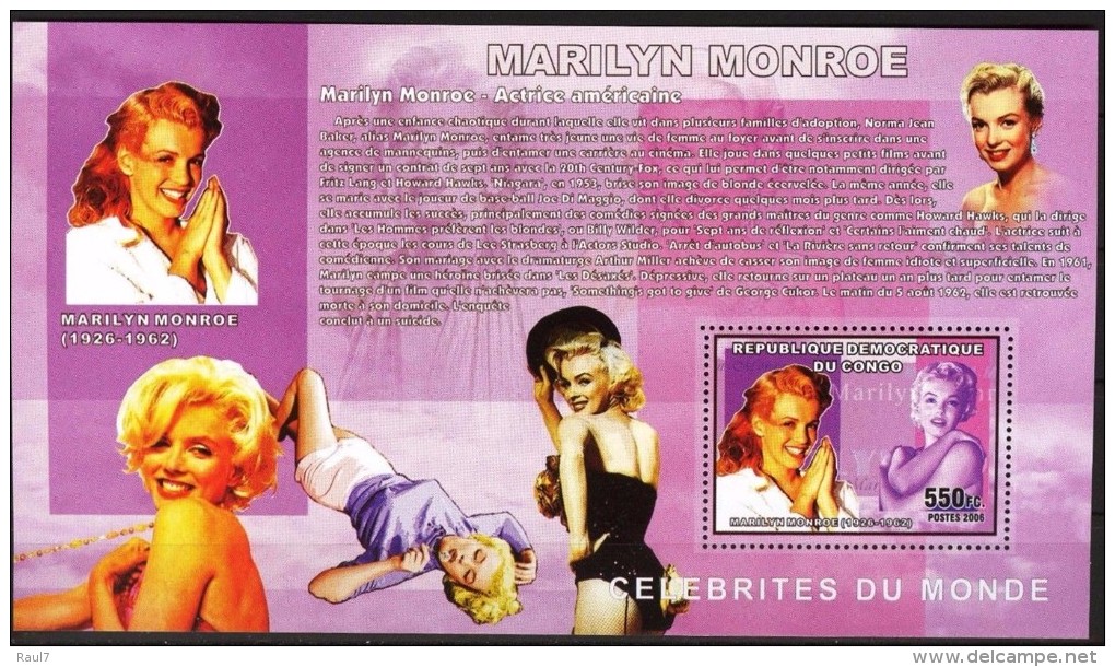 R. D. Du Congo 2006 - Actrices Américaines, Marylin Monroe II - BF ** Neufs // Mnh - Ungebraucht