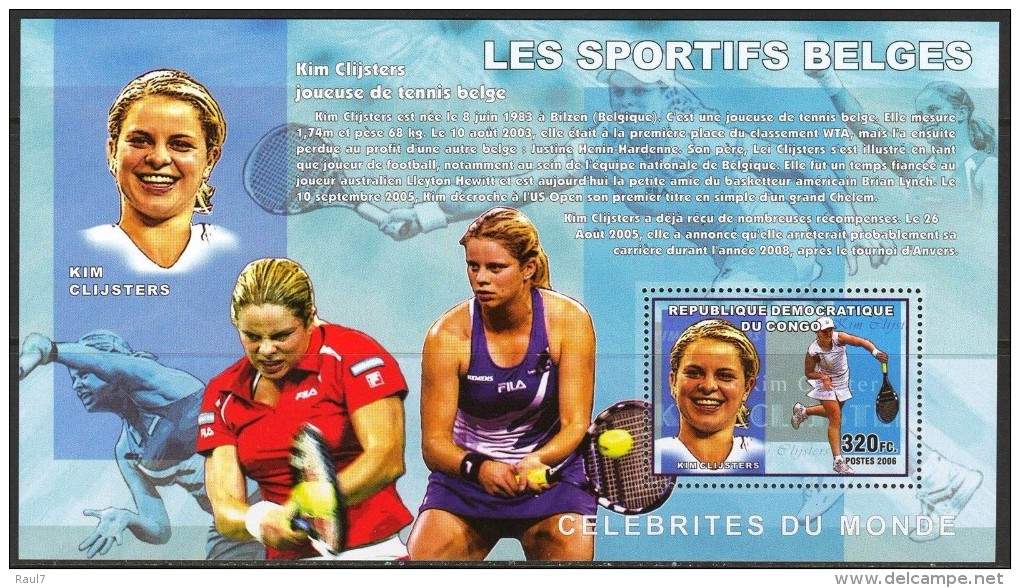 R. D. Du Congo 2006 - Sportifs Belges, Tennis, Kim Clijsters - BF ** Neufs // Mnh - Ungebraucht