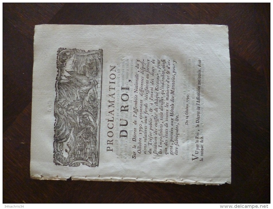 Proclamation Du Roi 14 /10/1790 Signalisation Des états De Matières D'or Et D'argent Portées à L'Hôtel Des Monnaies - Décrets & Lois